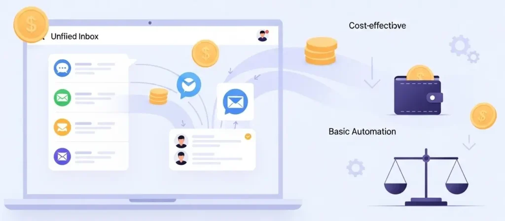 Unified inbox dashboard illustrating affordable unified inbox including pricing, basic automation, and team message assignment