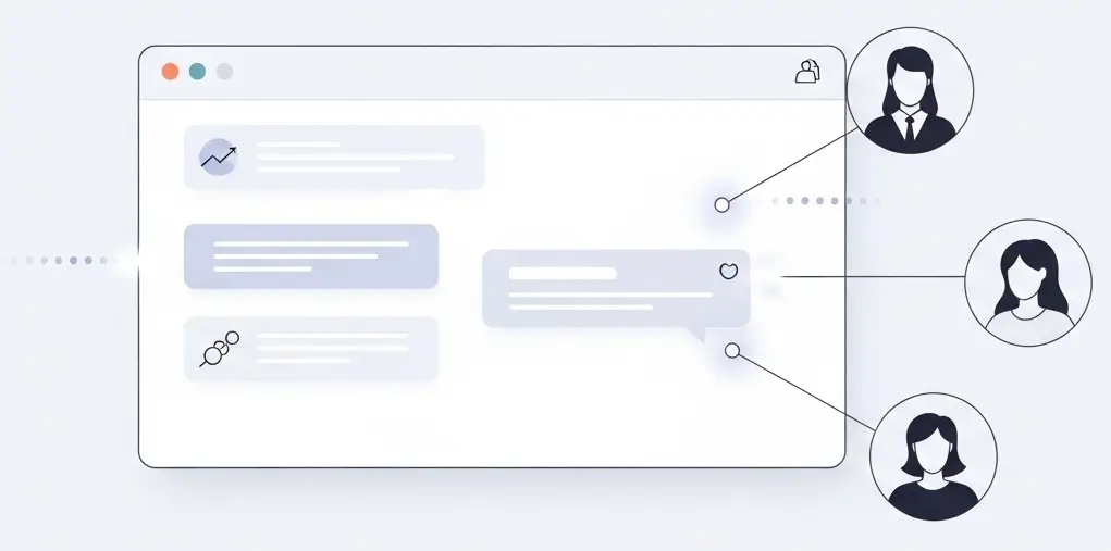 Real-time collaboration interface showing team members commenting and working together on shared messages