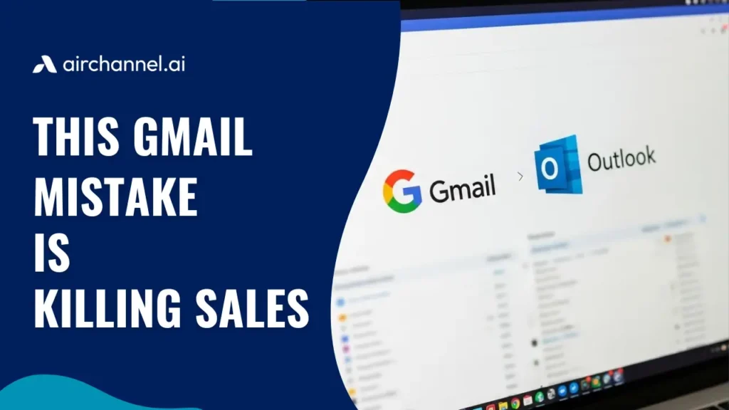 Banner image highlighting email sales mistakes, featuring the Gmail and Outlook icons and the airchannel.ai brand.
